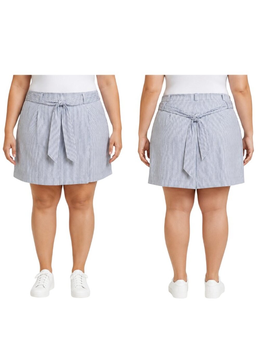 Lane Bryant Seersucker Tie Waist Midi Skirt Plus Size 26 Blue White Stripe NWT